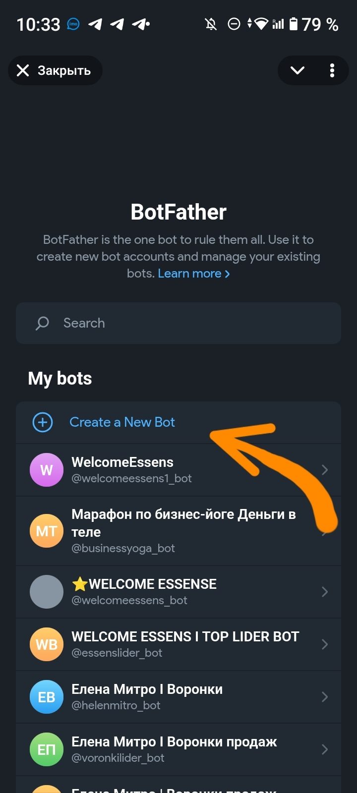 My bots → Create a New Bot